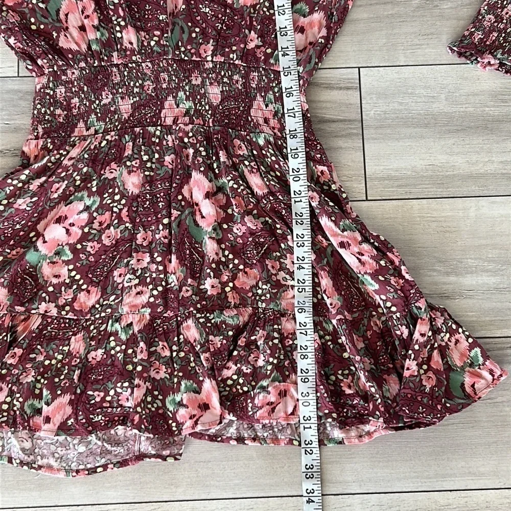 Aerie size small floral gathered waist spring dress long sleeve